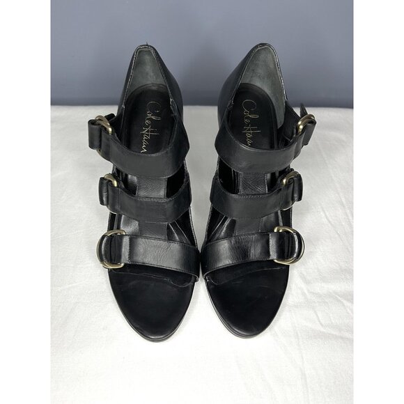 Vintage Cole Haan High Heels Shoes Women 8.5 Black Leather Buckle Strap Open Toe - Picture 3 of 16